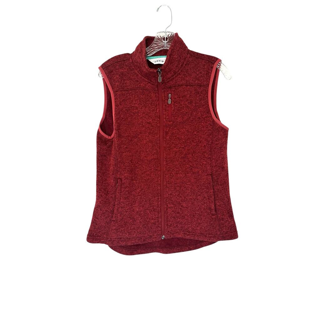Orvis Women's Vest Red Microfleece Outdoor Gorpcore‎ Full Zip Mockneck Medium